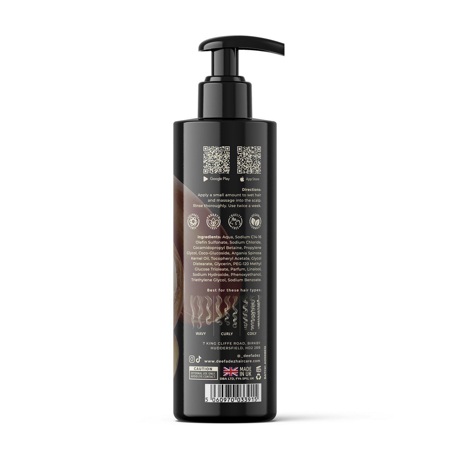 DEE FADEZ ARGAN OIL & VITAMIN A & E SHAMPOO FOR PERMED / CURLY HAIR / CHEMICALLY TREATED HAIR