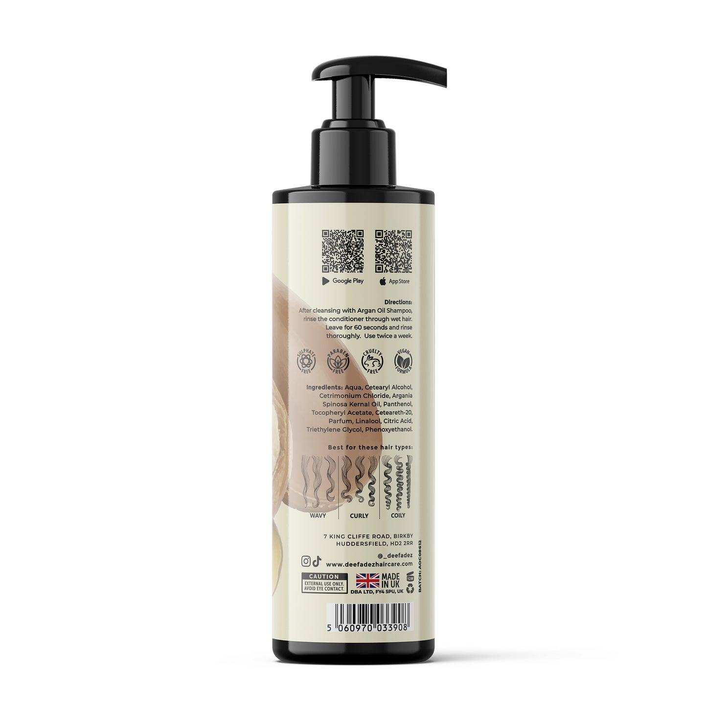 DEE FADEZ ARGAN OIL WITH VITAMIN A & E CONDITIONER FOR PERMED / CURLY HAIR /CHEMICALLY TRATED HAIR